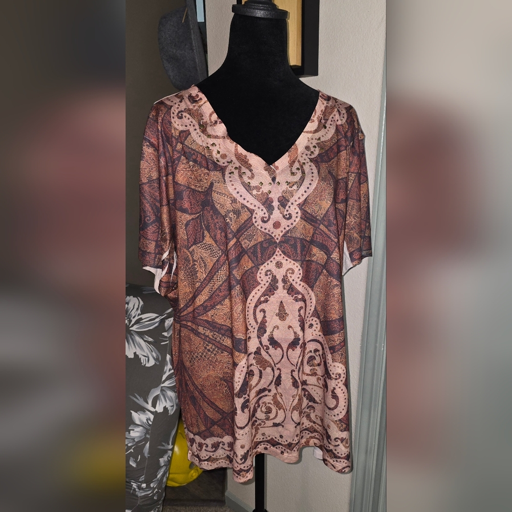 Chic Patterned Short Sleeve Women's Top (D)